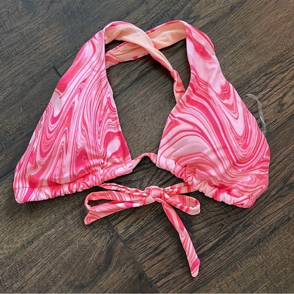 Time and Tru Cross Front Convertible Back Swimsuit Top Marble Pink size S (4-6) - Picture 4 of 9